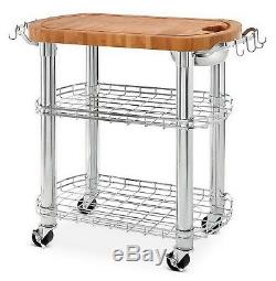 Butcher Block Kitchen Island Chrome Steel 2 Shelf Rolling Cart 30 x 20