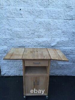 Butcher block table Island With Drop Leafs One Drawer Cabinet