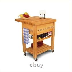 Catskill Baby Grand Butcher Block Workcenter with Wine Rack in Natural