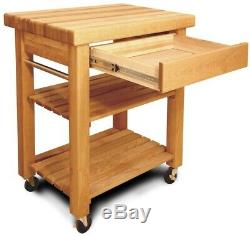 Catskill Craftsmen Kitchen Cart Storage Butcher-Block Tabletop Natural Wood