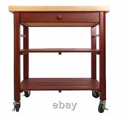 Catskill Craftsmen Roll About Cart Kitchen Island Natural Wood Table Top Storage