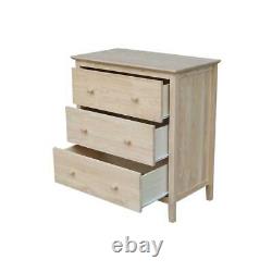 Chest of Drawer 3-Drawer Butcher Block Top Unfinished Wood Classic Style
