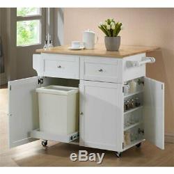 Coaster Kitchen Cart with Drop Leaf in Natural Brown and White