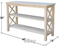 Console Table 2-Shelves Rectangle Wood Frame Unfinished with Butcher Block Top