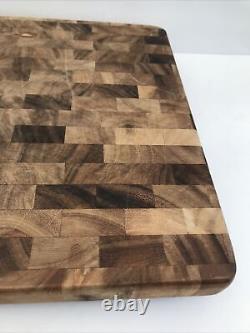 Crate & Barrel Thick End Grain Acacia Wood Cutting Board Large 14 x 14 Prep