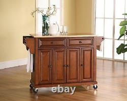 Crosley Furniture Rolling Kitchen Island with Natural Wood Top in Classic Cherry