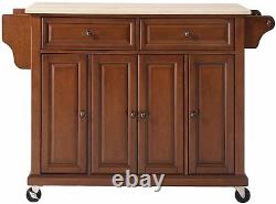 Crosley Furniture Rolling Kitchen Island with Natural Wood Top in Classic Cherry
