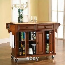 Crosley Natural Wood Top Kitchen Cart in Cherry
