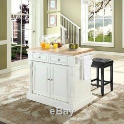 Crosley Oxford Butcher Block Kitchen Island with Stools in White