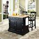 Crosley Oxford Butcher Block Top Kitchen Island With Stools In Black