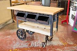 Custom Build Butcher Block Top, KITCHEN ISLAND RR Pallet, Factory Cart Wheels