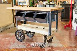 Custom Maple Butcher Block, Kitchen Idland, RR Pallet, Factory Cart Wheels