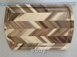 Cutting Board - Multi-colored Wood Herringbone Board Juice Grooves Exquisite