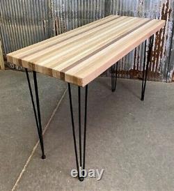 Cutting Board Table, Kitchen Island, Butcher Block Table, Hairpin Legs, Wood, A