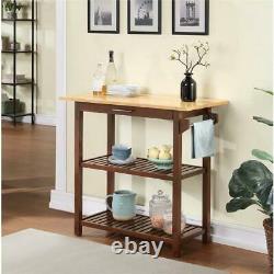 Designs2Go Three-Tier Butcher Block Kitchen Island with Drawer in Mahogany Wood