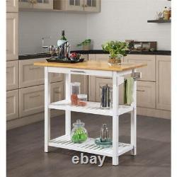 Designs2Go Three-Tier Butcher Block Kitchen Prep Island with Drawer- White Wood