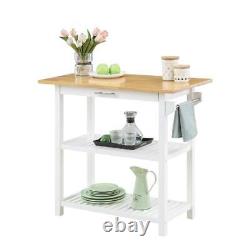 Designs2Go Three-Tier Butcher Block Kitchen Prep Island with Drawer- White Wood