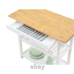 Designs2Go Three-Tier Butcher Block Kitchen Prep Island with Drawer- White Wood