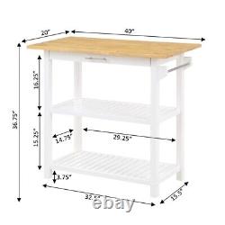 Designs2Go Three-Tier Butcher Block Kitchen Prep Island with Drawer- White Wood