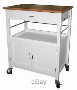 EHemco Kitchen Island with Natural Butcher Block Bamboo Top in White Base