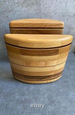 EUC Vintage MCM Wood Butcher Block Inlay Bookends