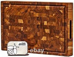 End Grain Butcher Block Cutting Board 2 Thick Made of Teak Wood, Beeswax