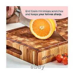 End Grain Butcher Block Cutting Board 2 Thick Made of Teak Wood and Condit