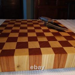 End Grain Chopping Board Large Butcherblock 15x13x2in Maple & Walnut Wood