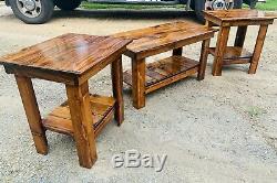 End tables honey stained handmade butcher block top