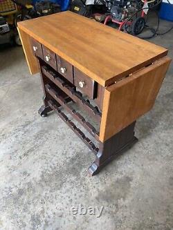 Ethan Allen Dark Antiqued Pine Old Tavern Butcher Block Rolling Wine Rack Cart