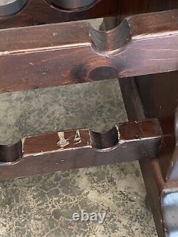 Ethan Allen Dark Antiqued Pine Old Tavern Butcher Block Rolling Wine Rack Cart