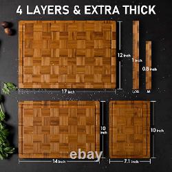 Extra Large Bamboo Cutting Boards 3 Pc Butcher Block for Kitchen, End Grain Serv