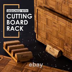 Extra Large Bamboo Cutting Boards 3 Pc Butcher Block for Kitchen, End Grain Serv