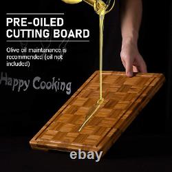 Extra Large Bamboo Cutting Boards 3 Pc Butcher Block for Kitchen, End Grain Serv