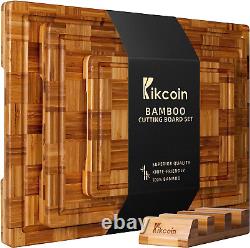 Extra Large Bamboo Cutting Boards 3 Pc Butcher Block for Kitchen, End Grain Serv