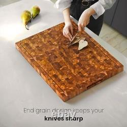 Extra Large End Grain Cutting Board for Kitchen 2 Thick Teak Butcher Block