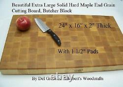 Extra Large Solid Hard Maple End Grain Cutting Board, Butcher Block WithPads USA