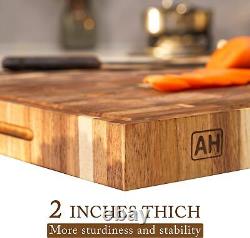 Extra Large Thick Acacia Wood End Grain Cutting Board 20x15x2 In, Wooden Butcher