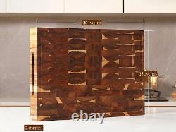 Extra Large Thick Acacia Wood End Grain Cutting Board 20x15x2 In, Wooden Butcher