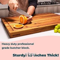 Extra Large Wood Cutting Board for Kitchen 1.5 Thick Teak Butcher Block Cond