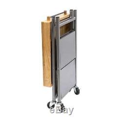 Folding Kitchen Cart Portable Island Small Butcher Block 3 Shelf Utility Gadget