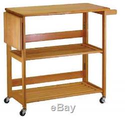 Folding Kitchen Island Cart Rolling Storage with Light Oak Wood Top and Towel Bar