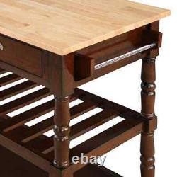 French Country Espresso/Butcher Block Kitchen Cart, 3-Tiers, Drawers