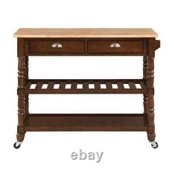 French Country Espresso/Butcher Block Kitchen Cart, 3-Tiers, Drawers