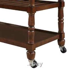 French Country Espresso/Butcher Block Kitchen Cart, 3-Tiers, Drawers