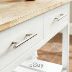 Glenville White Double Kitchen Cart with Butcher Block Top Wood Rolling Storage