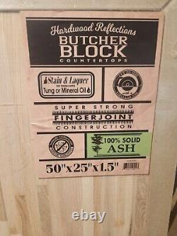HARDWOOD REFLECTIONS Butcher Block Countertop 50L x 25D x 1.5T Wood 100% ASH