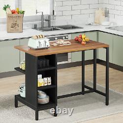 Home Kitchen Island with 5 Open Shelves, Butcher Block Island with Large Worktop