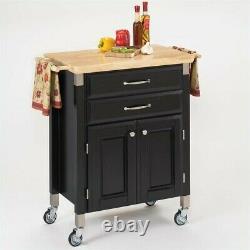 Home Styles Madison Wood Top Prep and Serve Kitchen Cart in Black