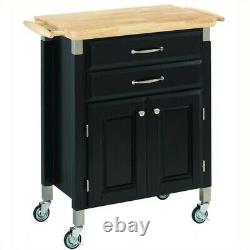 Home Styles Madison Wood Top Prep and Serve Kitchen Cart in Black